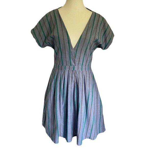 Sitka Cotton V-neck -open back blue 100% cotton dress. casual lunch party. Sz S - Picture 1 of 11